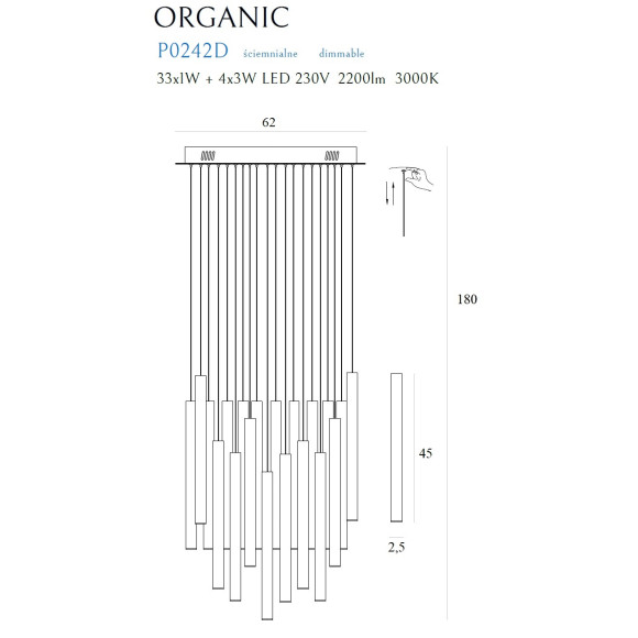 MAXLIGHT P0242D LAMPA WISZĄCA ORGANIC 33x1 ZŁOTA ŚCIEMNIALNA