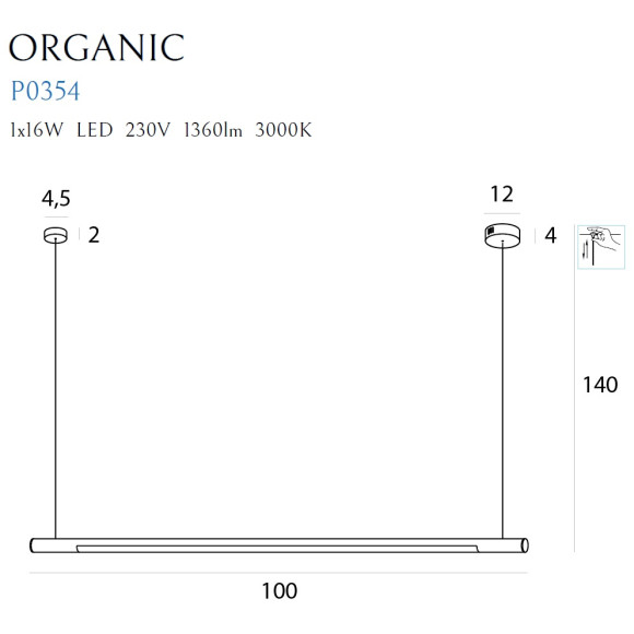 MAXLIGHT P0354 LAMPA WISZĄCA ORGANIC HORIZON 100CM CZARNA