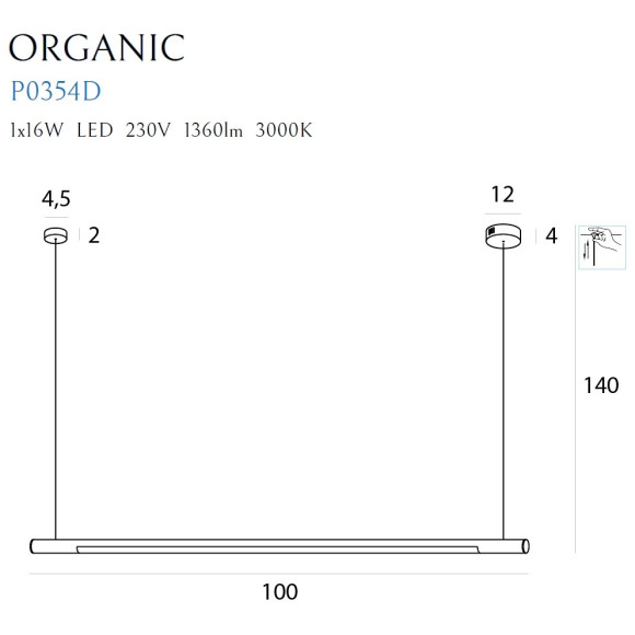 MAXLIGHT P0354D LAMPA WISZĄCA ORGANIC HORIZON 100CM CZARNA ŚCIEMNIALNA