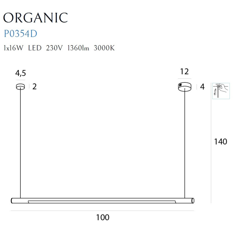 MAXLIGHT P0354D LAMPA WISZĄCA ORGANIC HORIZON 100CM CZARNA ŚCIEMNIALNA