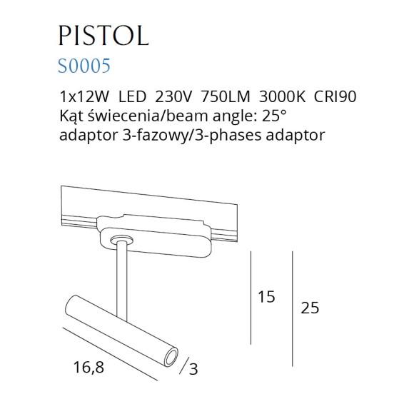 MAXLIGHT S0005 LAMPA DO SZYNOPRZEWODU PISTOL BIAŁY 12W LED