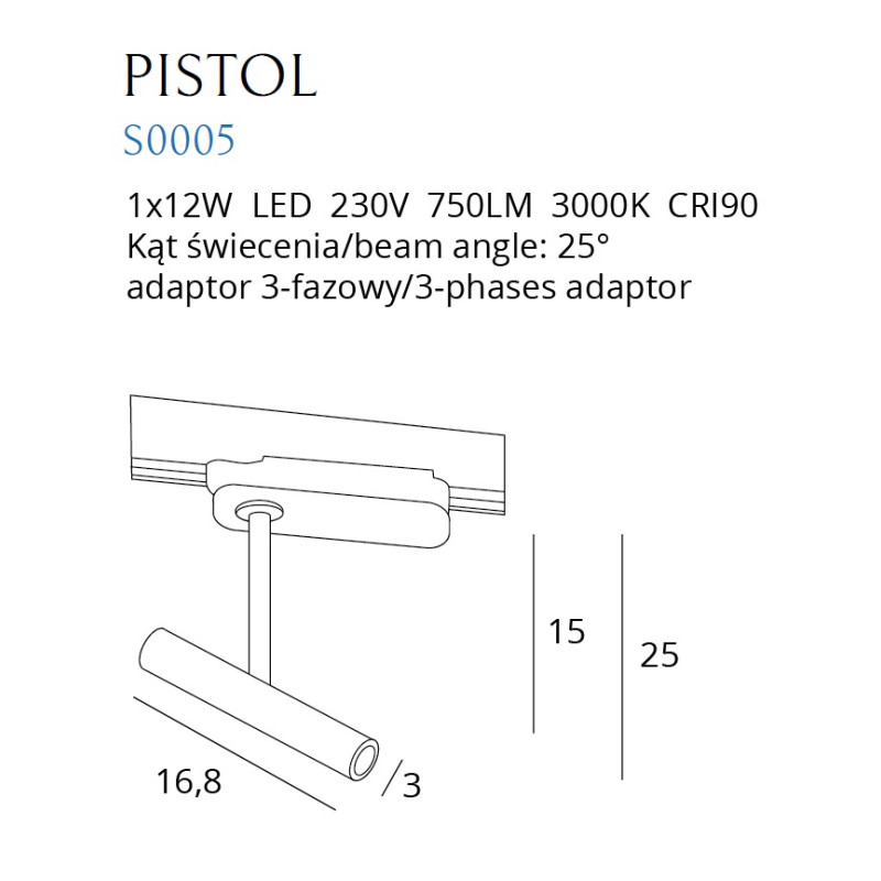 MAXLIGHT S0005 LAMPA DO SZYNOPRZEWODU PISTOL BIAŁY 12W LED
