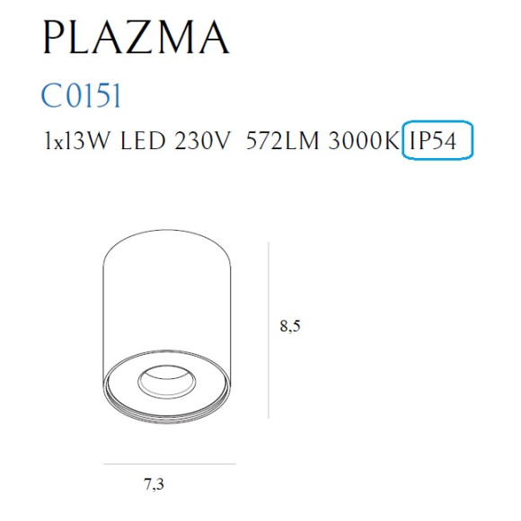 MAXLIGHT C0151 PLAZMA PLAFON CZARNY IP54
