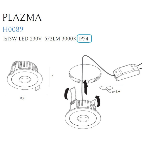 MAXLIGHT H0089 OPRAWA WPUSTOWA PLAZMA BIAŁA IP54 MAXLIGHT H0089 OPRAWA WPUSTOWA PLAZMA BIAŁA IP54