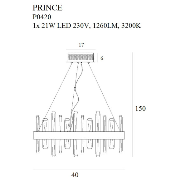MAXLIGHT P0420 LAMPA WISZĄCA PRINCE Ø 40 cm MAXLIGHT P0420 LAMPA WISZĄCA PRINCE Ø 40 cm