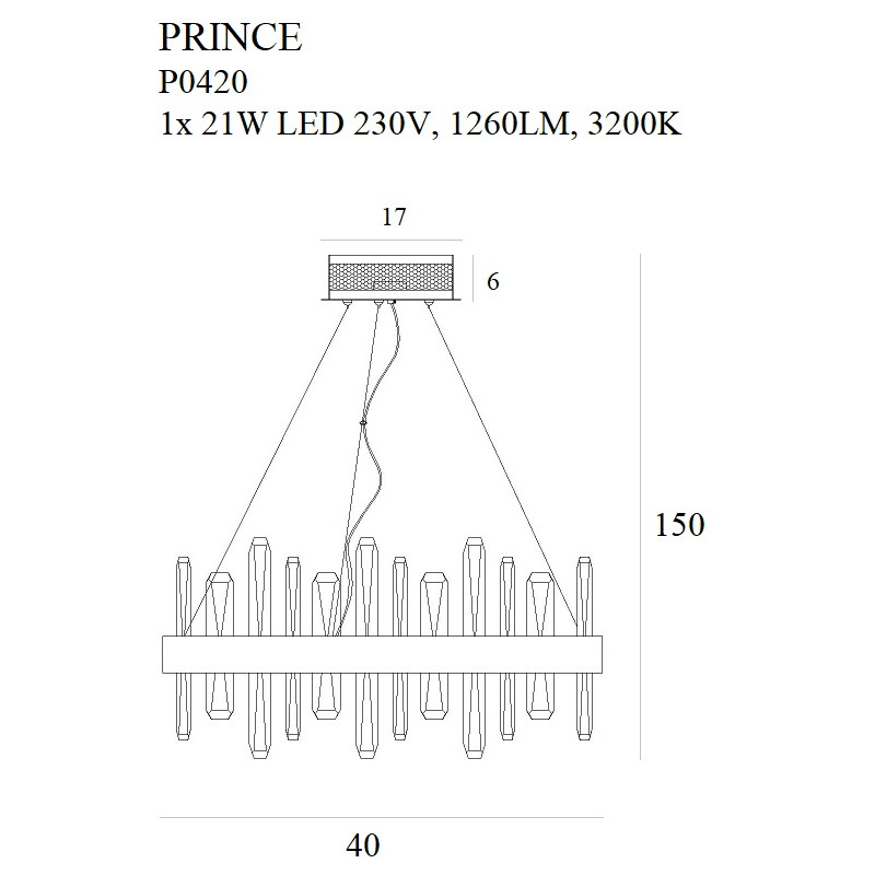 MAXLIGHT P0420 LAMPA WISZĄCA PRINCE Ø 40 cm