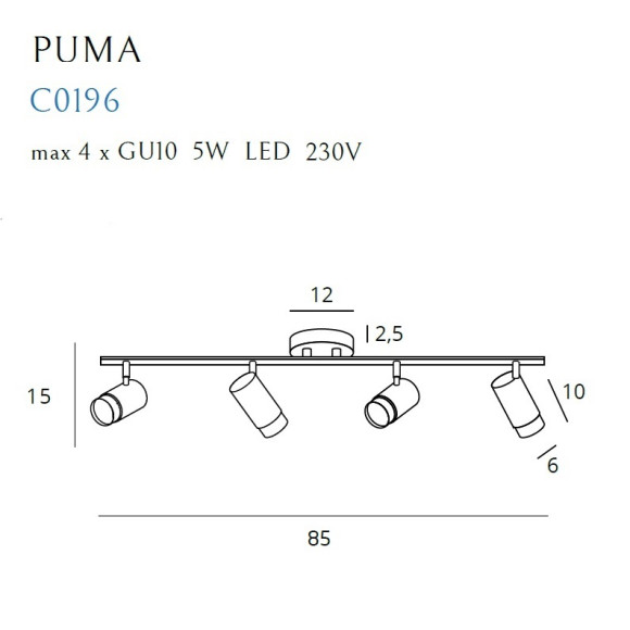 MAXLIGHT C0196 LAMPA SUFITOWA PUMA 4 GU10