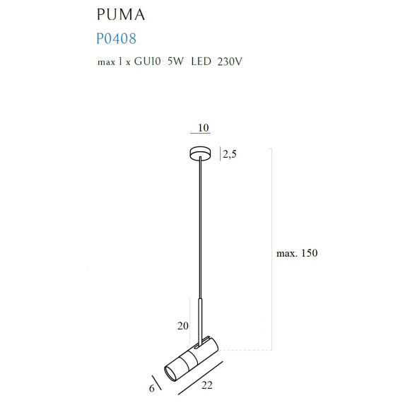 MAXLIGHT P0408 LAMPA WISZĄCA PUMA 1 GU10 MAXLIGHT P0408 LAMPA WISZĄCA PUMA 1 GU10
