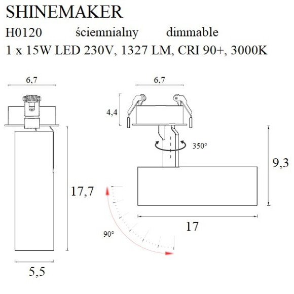 MAXLIGHT H0120 LAMPA WPUSZCZANA SHINEMAKER CZARNA- ŚCIEMNIALNA