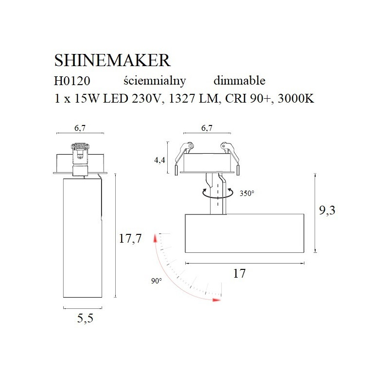 MAXLIGHT H0120 LAMPA WPUSZCZANA SHINEMAKER CZARNA- ŚCIEMNIALNA