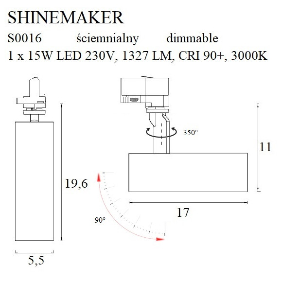 MAXLIGHT S0016 LAMPA DO SZYNOPRZEWODU SHINEMAKER CZARNA- ŚCIEMNIALNA