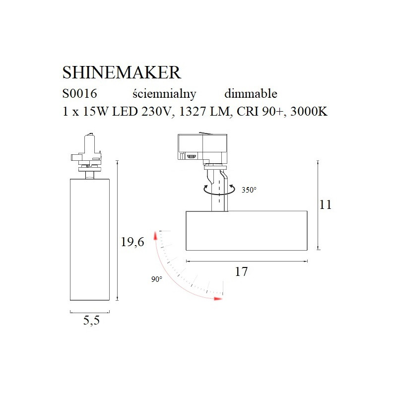 MAXLIGHT S0016 LAMPA DO SZYNOPRZEWODU SHINEMAKER CZARNA- ŚCIEMNIALNA