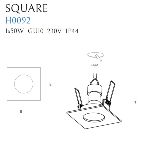 MAXLIGHT H0092 SQUARE OPRAWA WPUSTOWA KWADRATOWA BIAŁA IP44, GU10