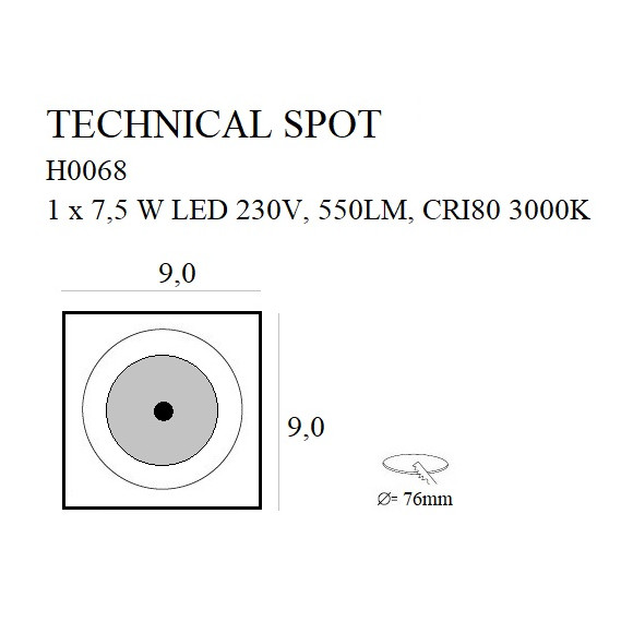MAXLIGHT H0064 OPRAWA WPUSTOWA TECHNICAL SPOT 7,5W