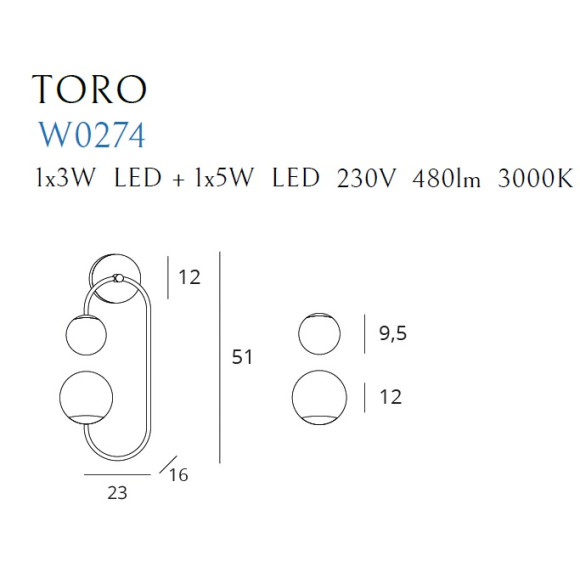 MAXLIGHT W0274 KINKIET TORO