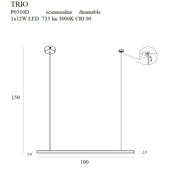 MAXLIGHT P0310D LAMPA WISZĄCA TRIO 1 ŚCIEMNIALNA