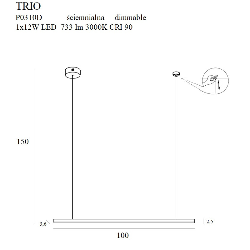 MAXLIGHT P0310D LAMPA WISZĄCA TRIO 1 ŚCIEMNIALNA