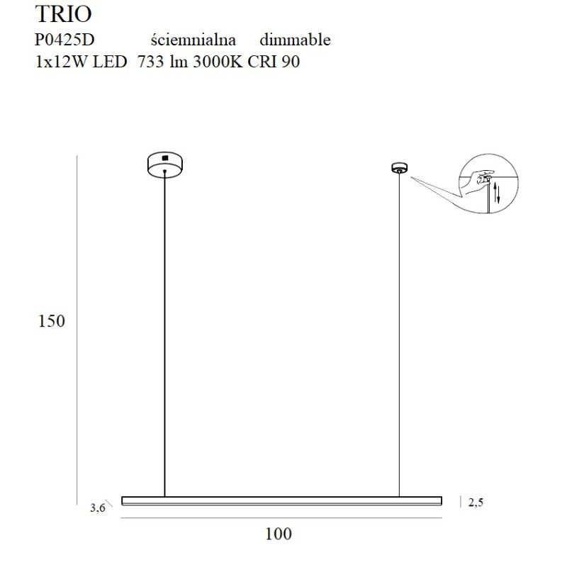 MAXLIGHT P0425D LAMPA WISZĄCA TRIO 1 ZŁOTA ŚCIEMNIALNA