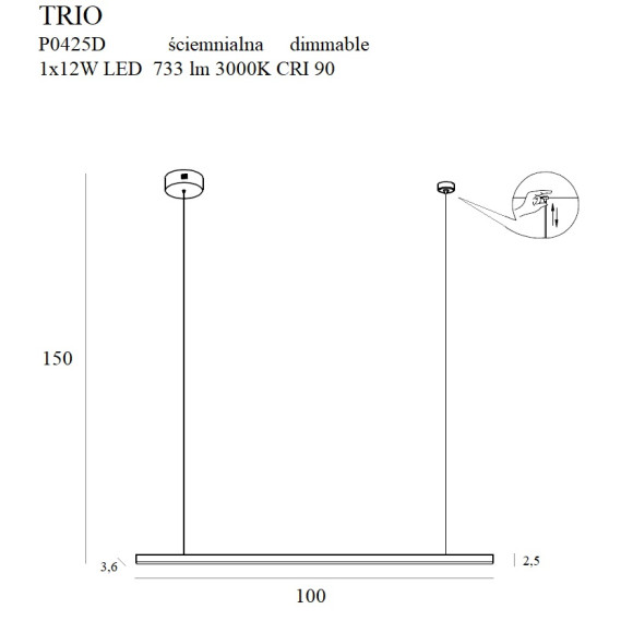 MAXLIGHT P0425D LAMPA WISZĄCA TRIO 1 ZŁOTA ŚCIEMNIALNA