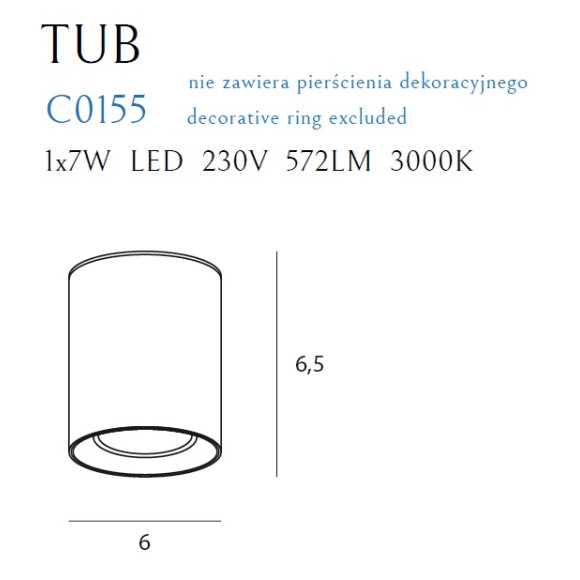 MAXLIGHT C0155 LAMPA SUFITOWA TUB OKRĄGŁY BIAŁY+ PIERŚCIEŃ OZDOBNY BIAŁY RC0155/C0156 WHITE