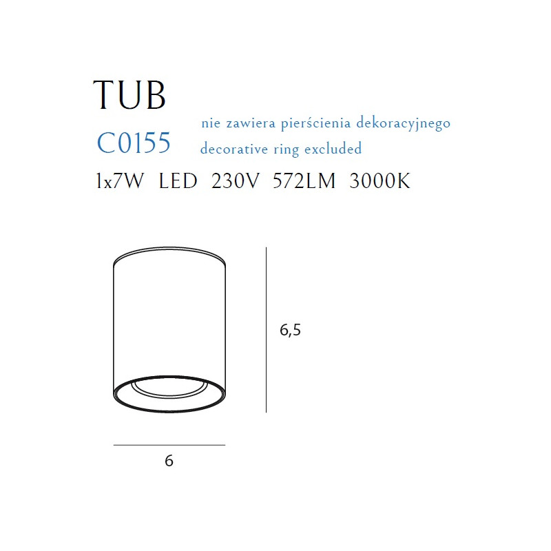 MAXLIGHT C0155 LAMPA SUFITOWA TUB OKRĄGŁY BIAŁY+ PIERŚCIEŃ OZDOBNY BIAŁY RC0155/C0156 WHITE