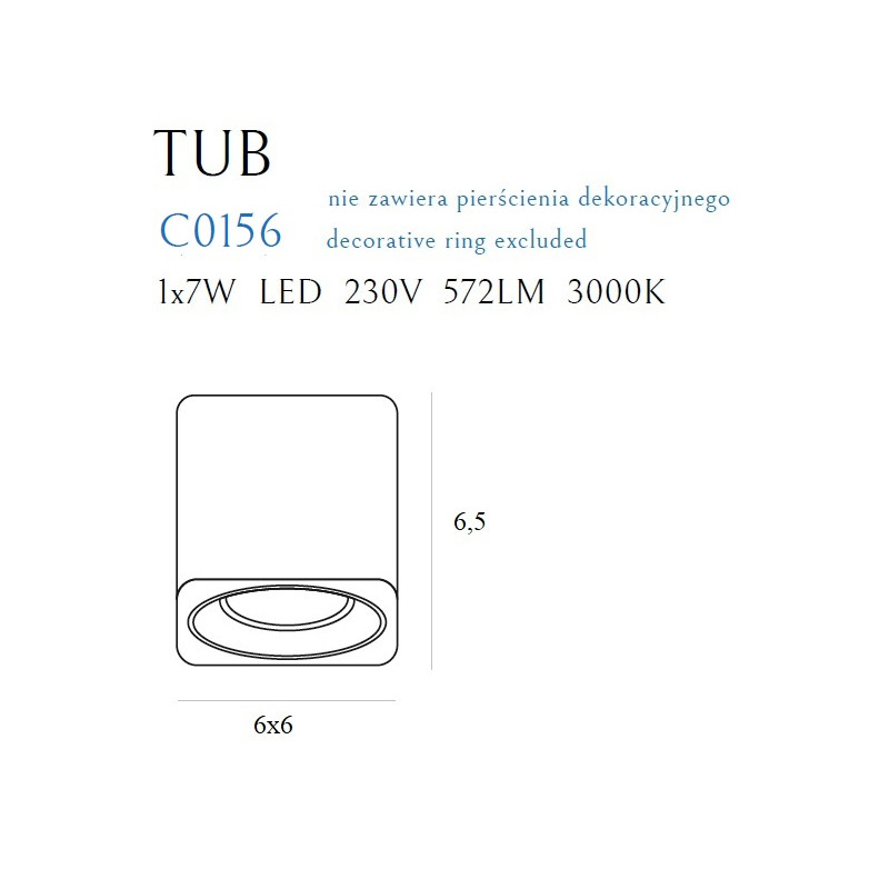 MAXLIGHT C0156 LAMPA SUFITOWA TUB KWADRAT BIAŁY+ PIERŚCIEŃ OZDOBNY BIAŁY RC0155/C0156 WHITE