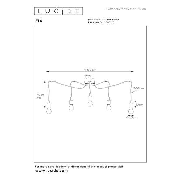 lampa wisząca FIX 08408/05/30 Lucide | Sklep z lampami lampa wisząca FIX 08408/05/30 Lucide | Sklep z lampami