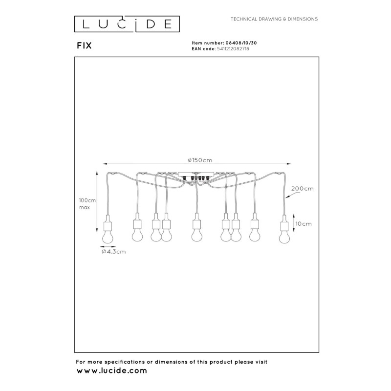 lampa wisząca FIX 08408/10/30 Lucide | Sklep z lampami lampa wisząca FIX 08408/10/30 Lucide | Sklep z lampami