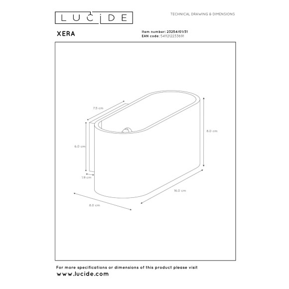 kinkiet XERA 23254/01/31 Lucide | Sklep z lampami kinkiet XERA 23254/01/31 Lucide | Sklep z lampami