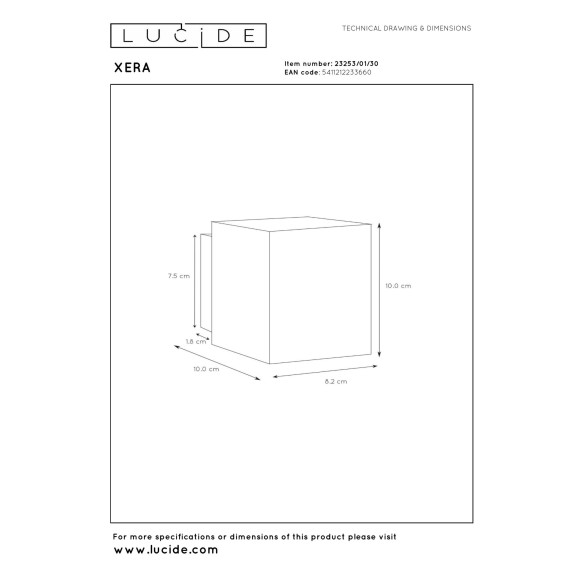 kinkiet XERA 23253/01/30 Lucide | Sklep z lampami kinkiet XERA 23253/01/30 Lucide | Sklep z lampami