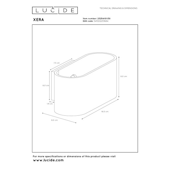 kinkiet XERA 23254/01/30 Lucide | Sklep z lampami kinkiet XERA 23254/01/30 Lucide | Sklep z lampami