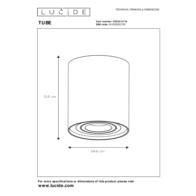 spot Tube 22952/01/12 Lucide | Sklep z lampami spot Tube 22952/01/12 Lucide | Sklep z lampami