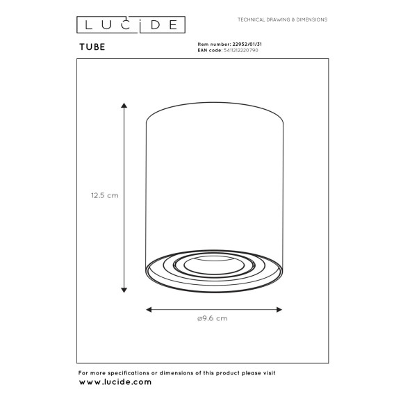 spot Tube 22952/01/31 Lucide | Sklep z lampami spot Tube 22952/01/31 Lucide | Sklep z lampami
