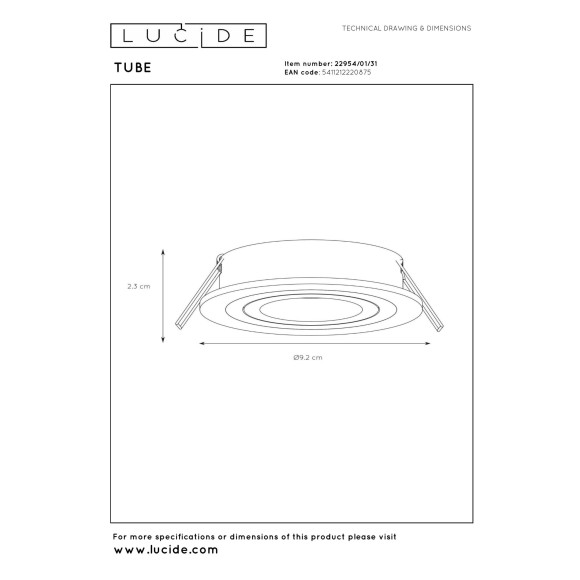 oczko sufitowe TUBE 22954/01/31 Lucide | Sklep z lampami oczko sufitowe TUBE 22954/01/31 Lucide | Sklep z lampami