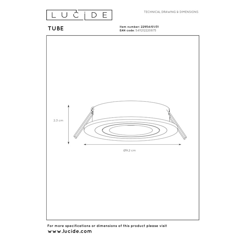 oczko sufitowe TUBE 22954/01/31 Lucide | Sklep z lampami oczko sufitowe TUBE 22954/01/31 Lucide | Sklep z lampami