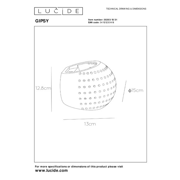 kinkiet GIPSY 35203/13/31 Lucide | Sklep z lampami kinkiet GIPSY 35203/13/31 Lucide | Sklep z lampami