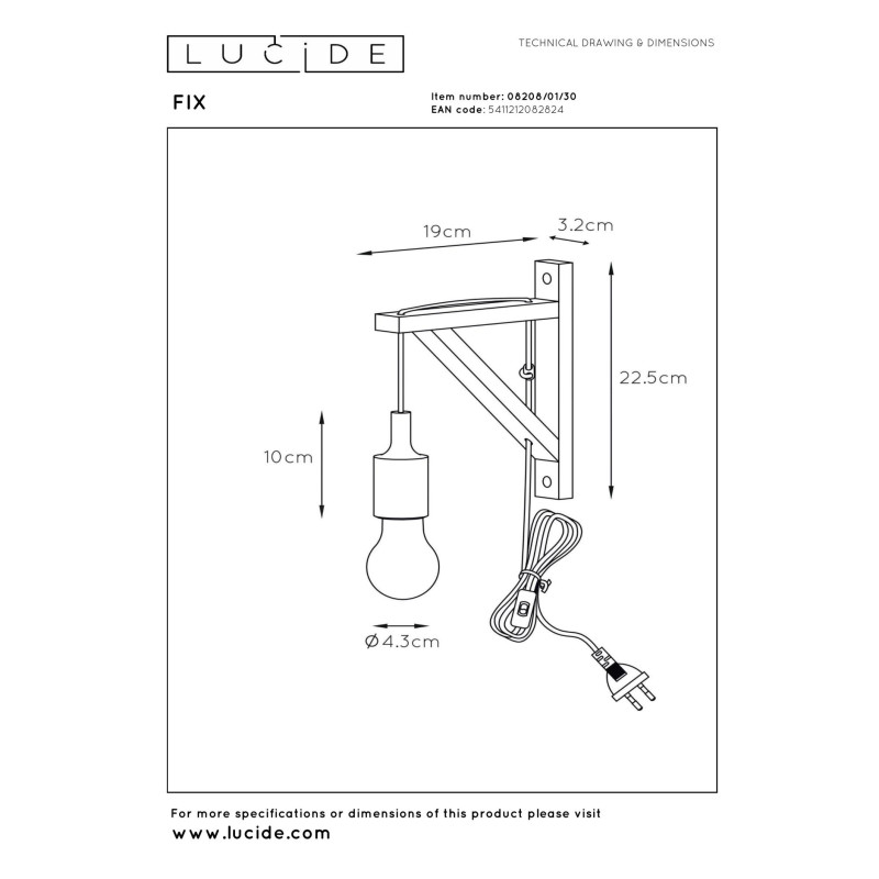 kinkiet FIX WALL 08208/01/30 Lucide | Sklep z lampami kinkiet FIX WALL 08208/01/30 Lucide | Sklep z lampami