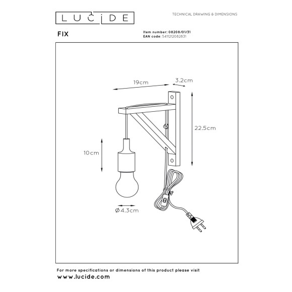 kinkiet FIX  WALL 08208/01/31 Lucide | Sklep z lampami kinkiet FIX  WALL 08208/01/31 Lucide | Sklep z lampami