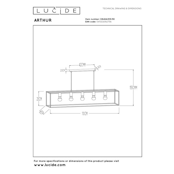 lampa wisząca ARTHUR 08424/05/30 Lucide | Sklep z lampami