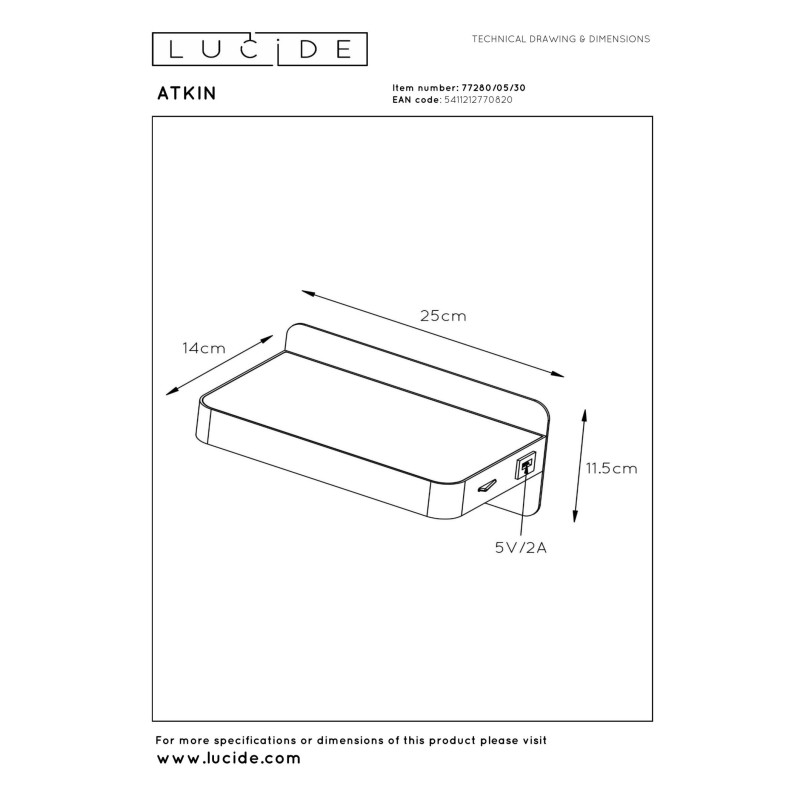 kinkiet ATKIN 77280/05/30 Lucide | Sklep z lampami kinkiet ATKIN 77280/05/30 Lucide | Sklep z lampami