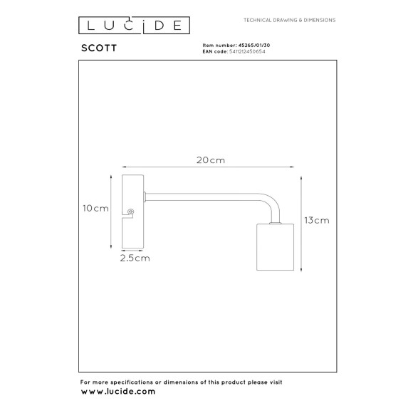 kinkiet SCOTT 45265/01/30 Lucide | Sklep z lampami kinkiet SCOTT 45265/01/30 Lucide | Sklep z lampami