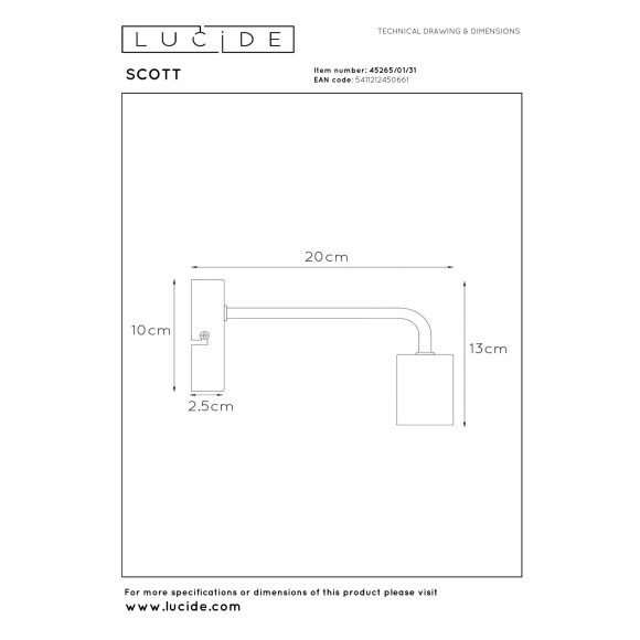 kinkiet SCOTT 45265/01/31 Lucide | Sklep z lampami kinkiet SCOTT 45265/01/31 Lucide | Sklep z lampami
