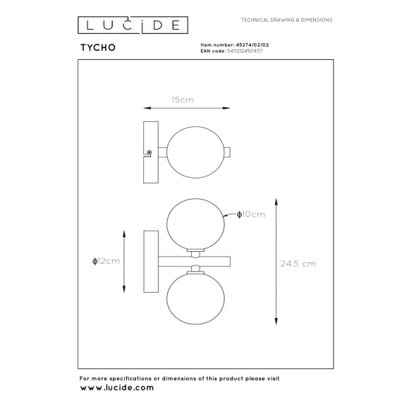 kinkiet TYCHO 45274/02/02 Lucide | Sklep z lampami