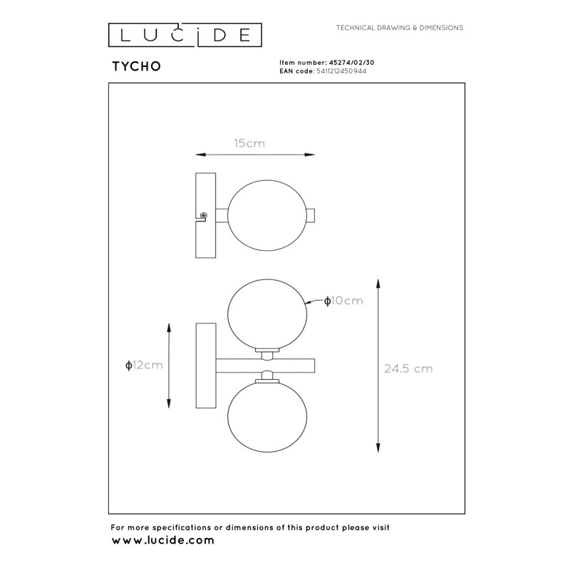 kinkiet TYCHO 45274/02/30 Lucide | Sklep z lampami kinkiet TYCHO 45274/02/30 Lucide | Sklep z lampami