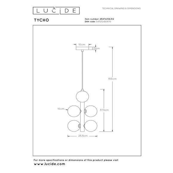 lampa wisząca TYCHO 45474/06/02 Lucide | Sklep z lampami