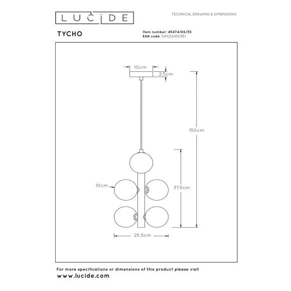 lampa wisząca TYCHO 45474/06/30 Lucide | Sklep z lampami