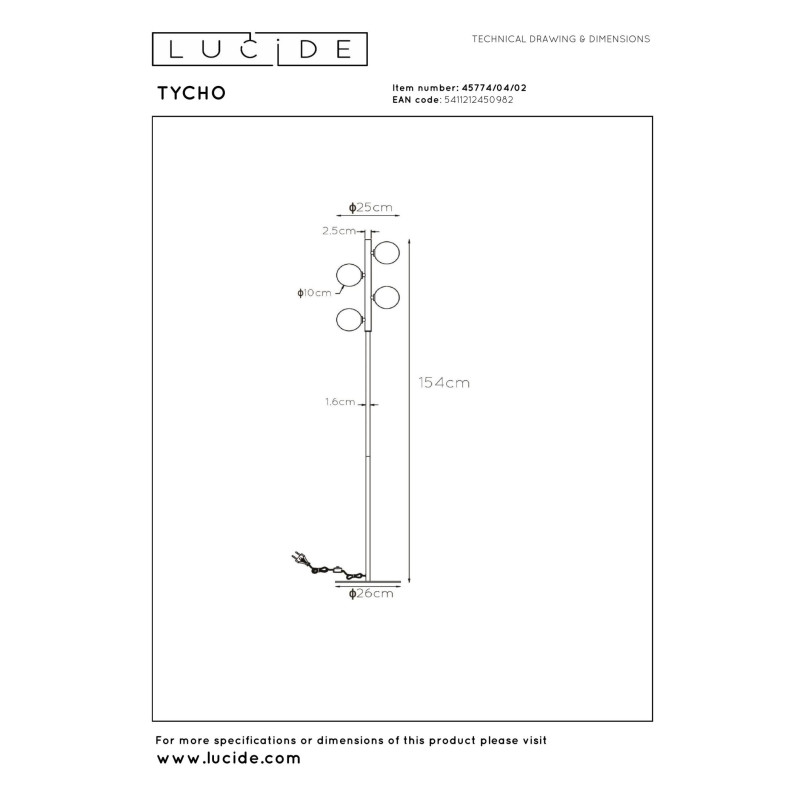 lampa podłogowa TYCHO 45774/04/02 Lucide | Sklep z lampami