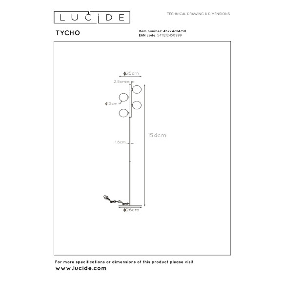 lampa podłogowa TYCHO 45774/04/30 Lucide | Sklep z lampami lampa podłogowa TYCHO 45774/04/30 Lucide | Sklep z lampami