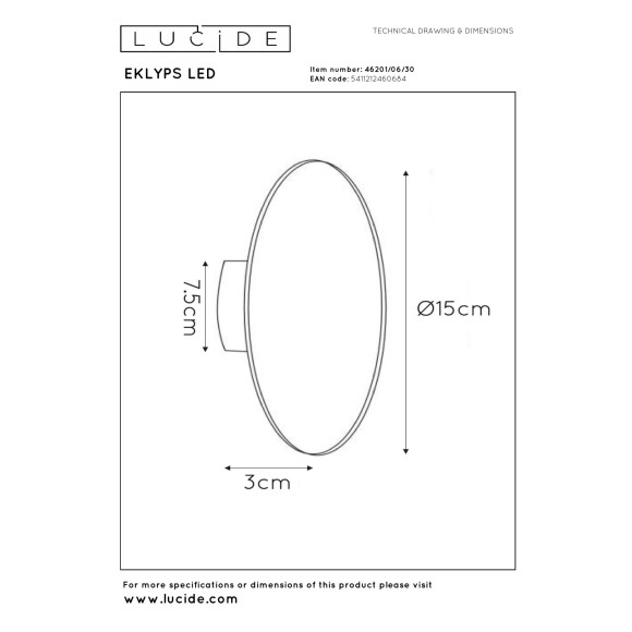 kinkiet EKLYPS LED 46201/06/30 Lucide | Sklep z lampami kinkiet EKLYPS LED 46201/06/30 Lucide | Sklep z lampami