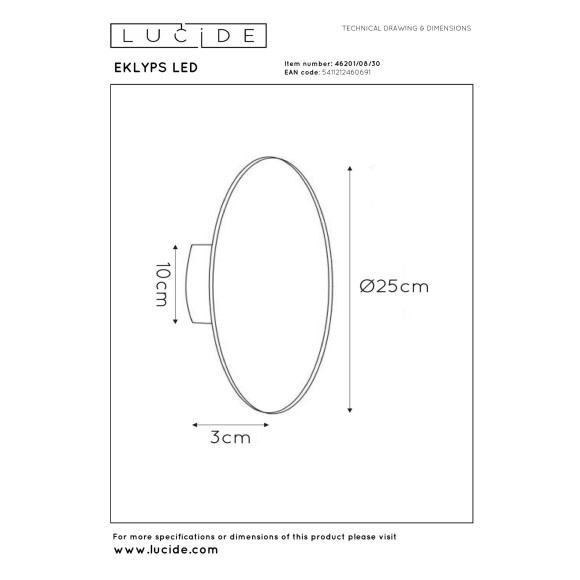 kinkiet EKLYPS LED 46201/08/30 Lucide | Sklep z lampami kinkiet EKLYPS LED 46201/08/30 Lucide | Sklep z lampami